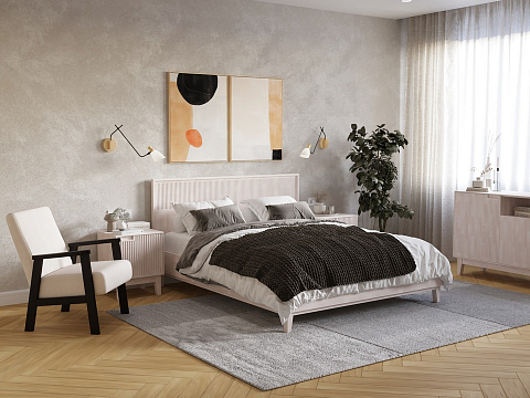 Кровать 160 на 200 Tempo - Кровать из массива с вертикальной фрезеровкой и декоративным обрамлением изголовья