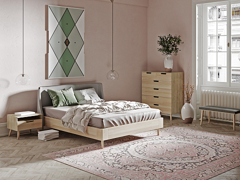 Кровать 140х190 Lagom Side Wood - Оригинальная кровать без встроенного основания из массива сосны с мягкими элементами.
